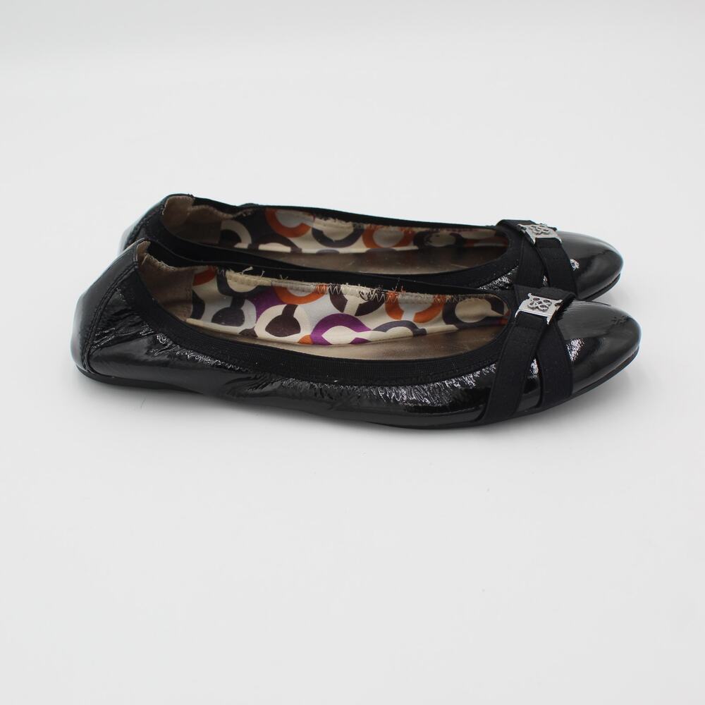 Coach Ballet Flats Y2K Womens 11 Black Patent Leather Bow Slip On Preppy Logo
